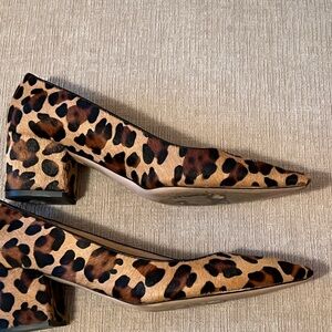 Jcrew Collection calf hair leopard block heel pumps, size 10